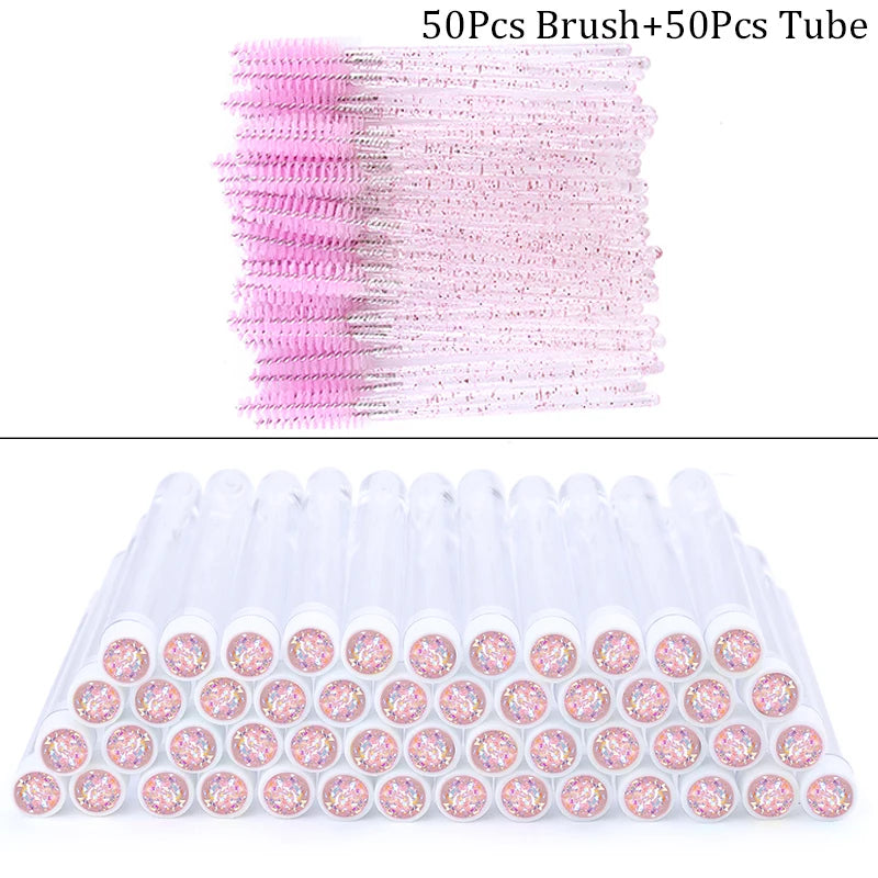 50/100pcs Diamond Eyebrow Brush Tube Disposable Eyelash Brush Reusable Crystal Eyelash Brush Replaceable Dust-proof Makeup Sets