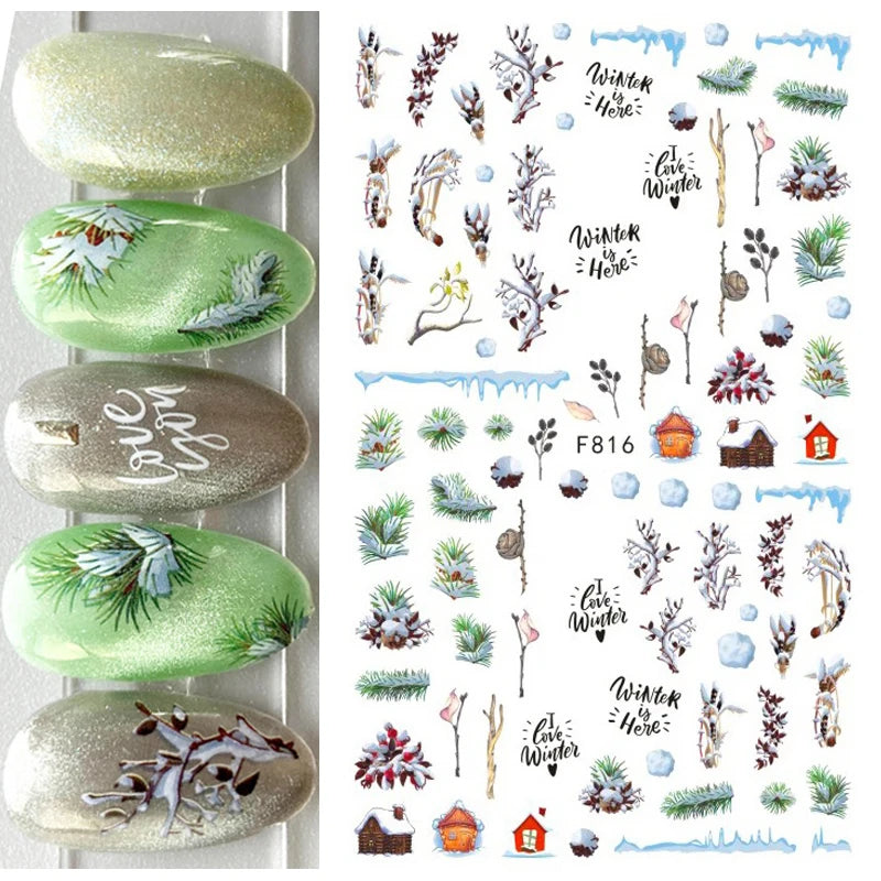 3d Nail Art Stickers Winter Christmas Trees Snow Mountains Xmas Snowflakes Decals For Nails Decoration Manicure Salon Beauty