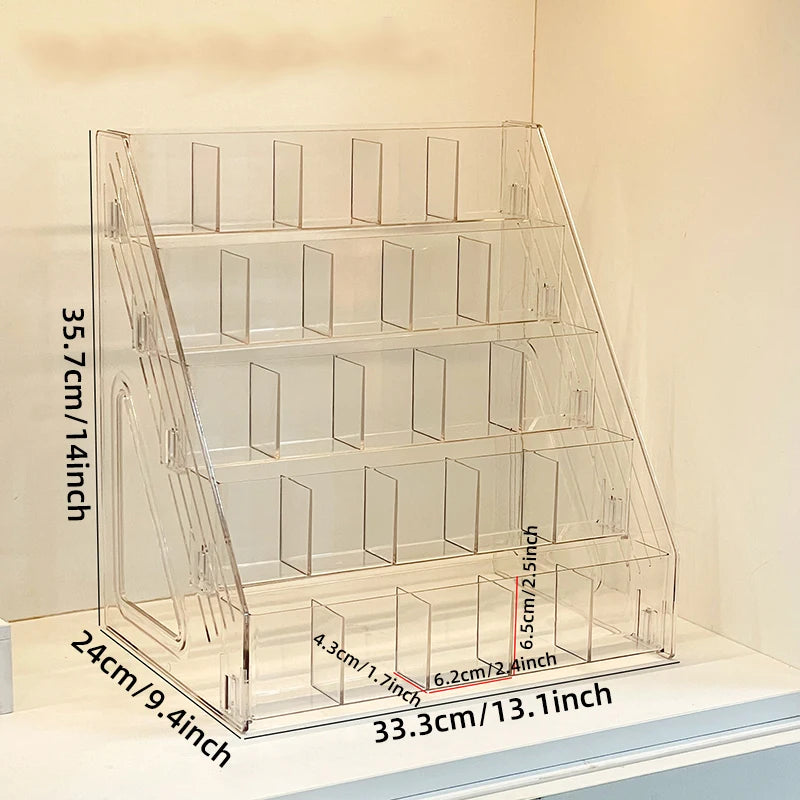 Compartmentalized Lipstick Storage Box, Premium Cosmetic Organizer, Transparent Stepped Desktop Holder, Makeup Brush Pen Holder