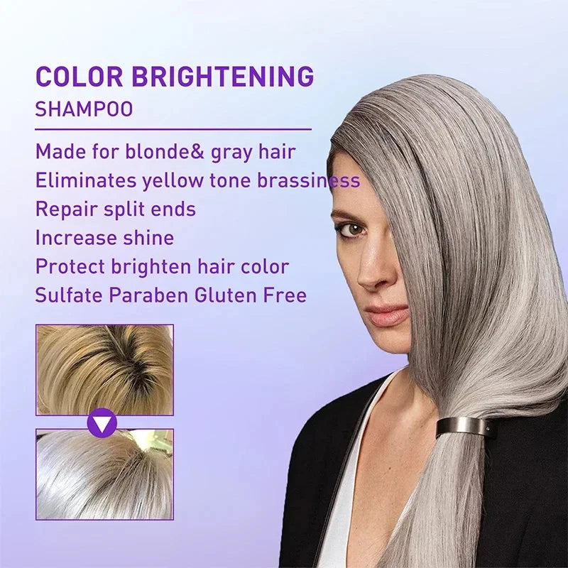 Purple Hair Dye Shampoo for Blonde to Cover Gray Non-irritating Hair Fading Yellow After Bleach Hair Shampoo Gray Hair Remedy