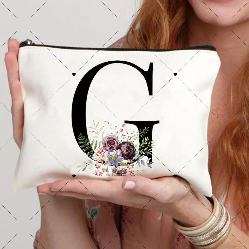 Floral Letter Bridesmaid Makeup Bags Bachelorette Party Gift Children Travel Bag Zipper Pouch Travel Organizer Case Cosmetic Bag