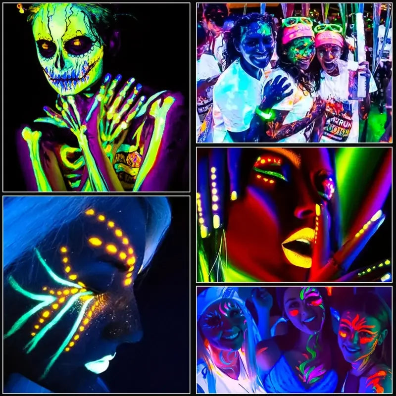 12 Pieces UV Neon Face Painting, Glow in the Dark Under UV Lights Face Painting Crayon SticksMardi Gras Party Halloween Makeup