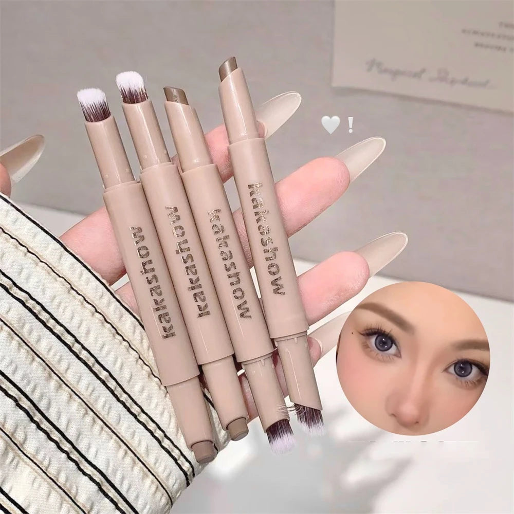 3D Contouring Pen Matte Bronzer Stick Grey Brown Nose Shadow Contour Pen With Brush Double Head Facial Contour Stick Makeup