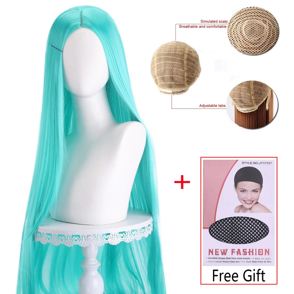 Long Straight Cosplay Wig 100cm Centre Parting Central Split Blond Pink Red Purple Heat Resistant Synthetic Hair Wigs
