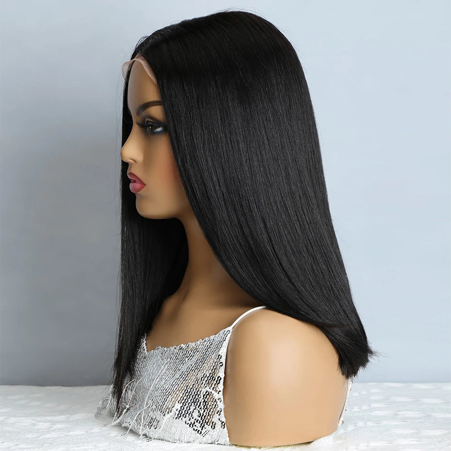 Natural Black Bob Wig Human Hair Blunt Cut Bone Straight 13x4 Transparent Lace Front Wig Ear to Ear Shoulder Length Straight Bob Wigs For Women 250% 280% Density
