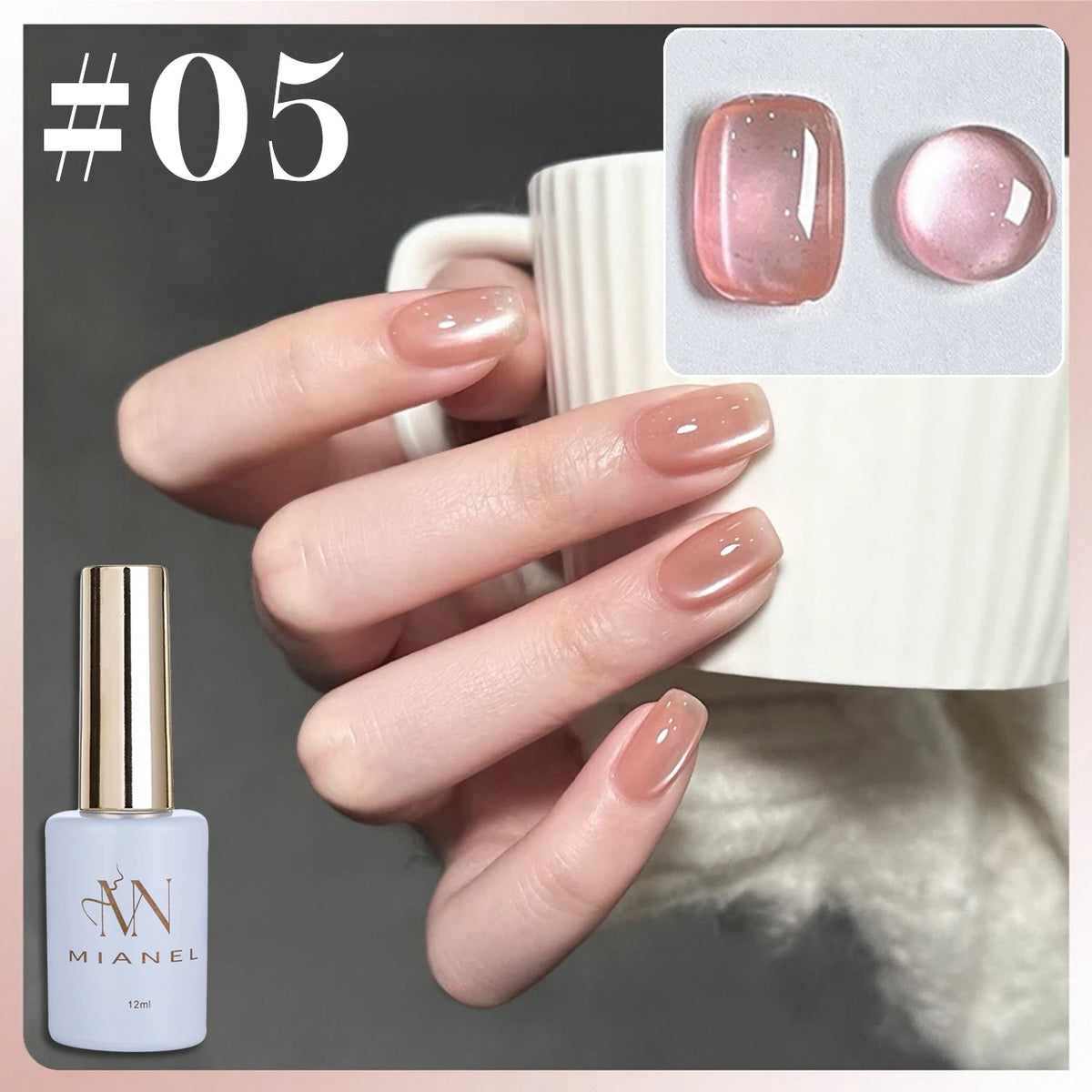 MN 10ML 1-16PCS Moonlight Ballet Magnet Cat Eye Nail Polish Gel Nude Pink Style With Gold Glass Beads Cat Eye Look Nail Polish