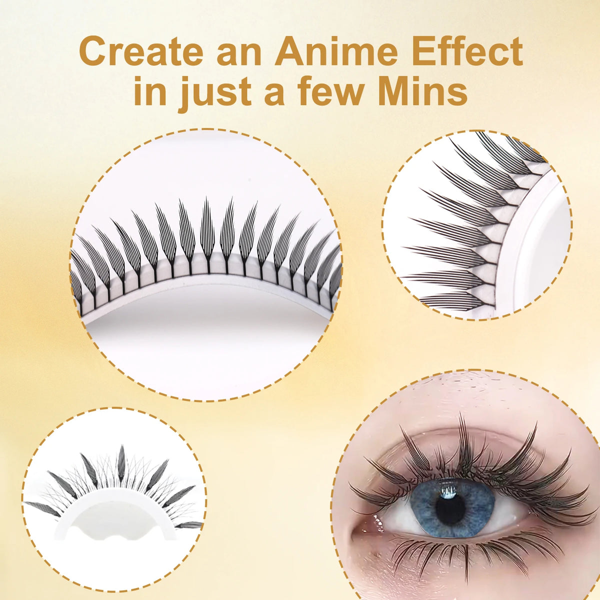 AGUUD Holographic Aurora Color Spire Eyelash Glitter Tinsel Anime Premade Fan Dual Side Color Comic Lash for Christmas Cosplay