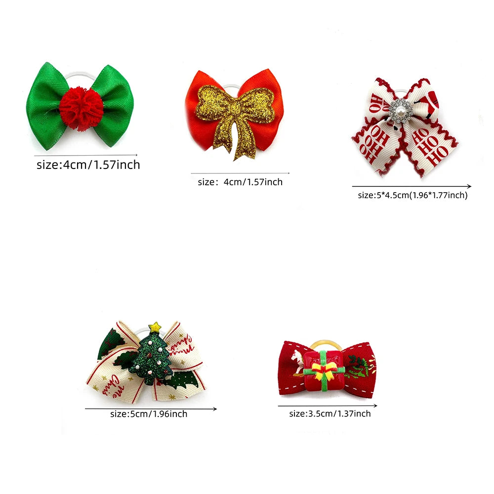 50pcs Christmas Small Doggy Hair Bows Exquisite Pet Hair Bows Rubber Bands Dog Hair Bows Dog Grooming Accessories Pet Supplies