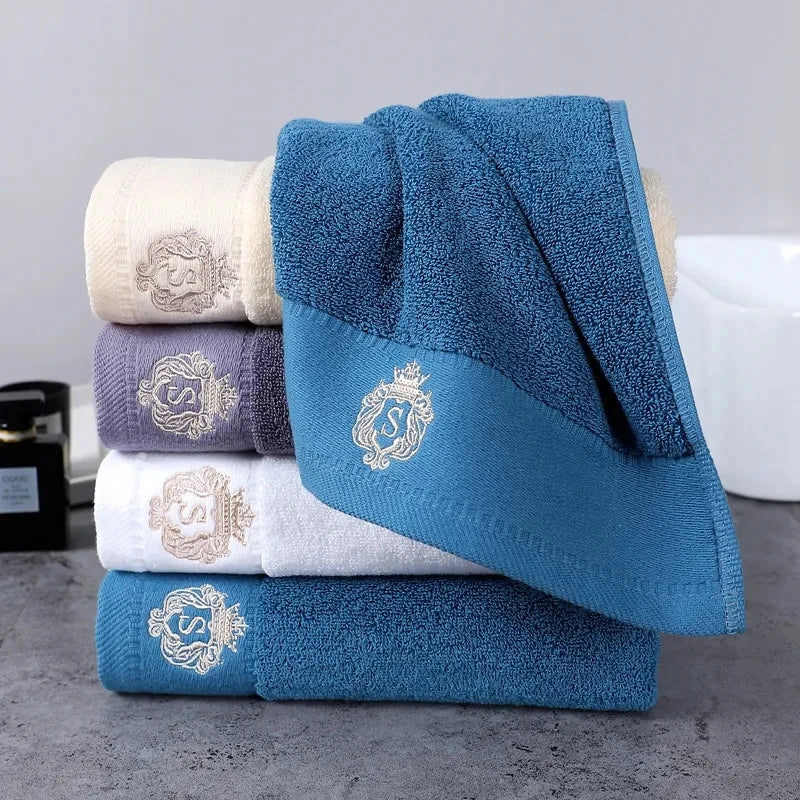 Cotton Towel Set 1/2/3PCS 34x74cm Face Hand Hair Towels & 70x140cm Big Bath Towel Cover - Absorbent Home Towels White Blue Cream