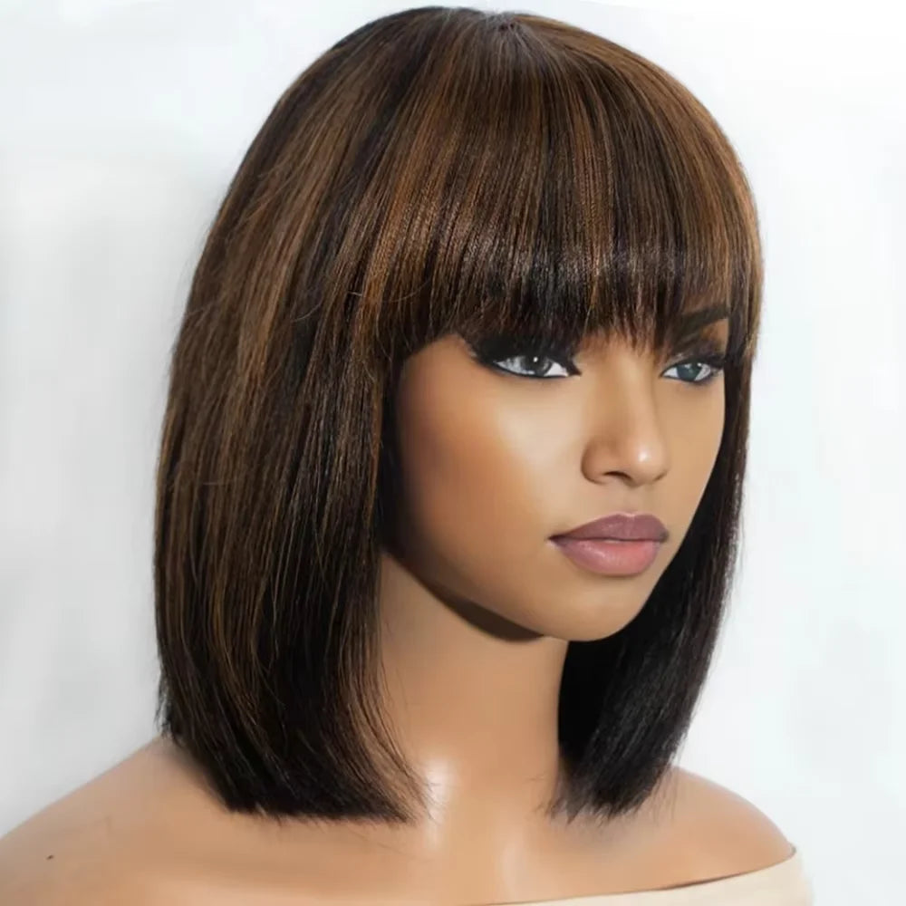 220% Density Ready To Go Glueless Human Hair Wigs 10 Inch 1B/30 Highlight Ombre Straight Wear And Go Glueless Bob Wig 2x1 Lace Closure Wig Human Hair For Women