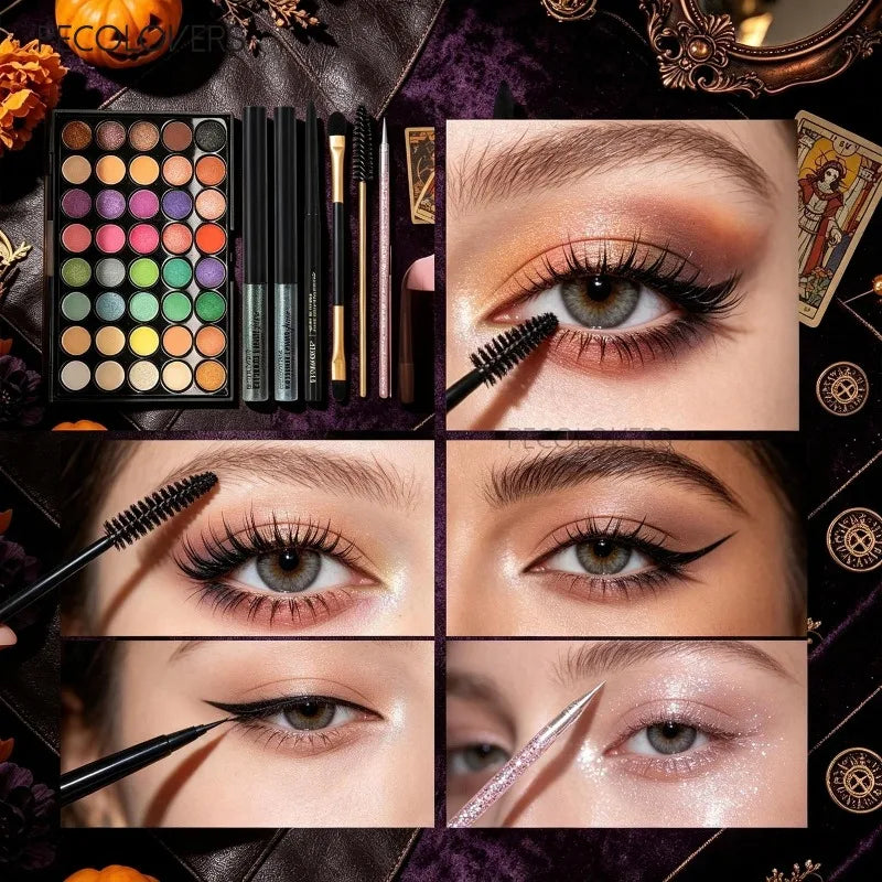 8PCS Face Set, Multi-color Eye Shadow Plate+eye Black+eyeliner Pen+makeup Tools, Waterproof and Durable, Halloween Makeup