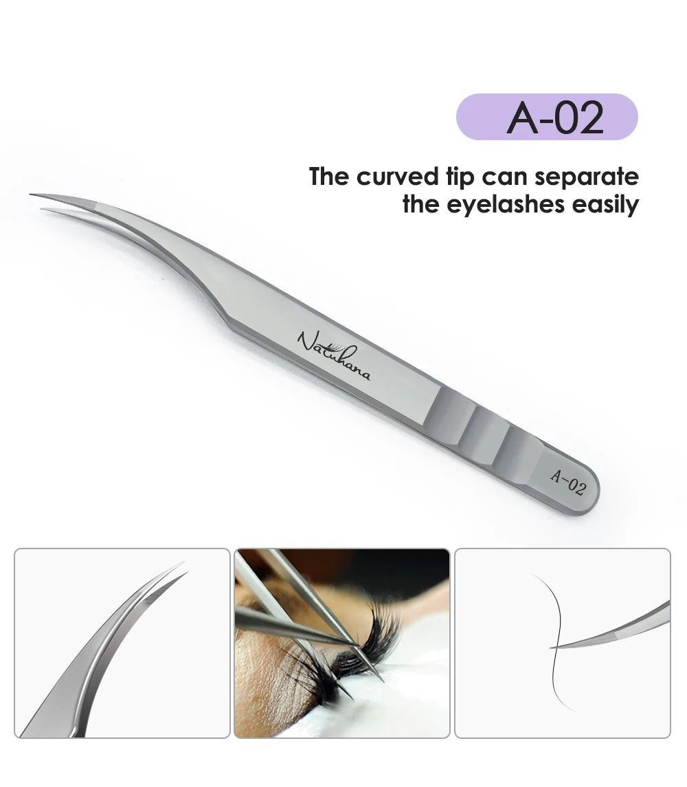 NATUHANA Anti-Static Lash Tweezers High Precision Stainless Steel Eyelash Extension Isolation Volume Tweezers Professional Tools
