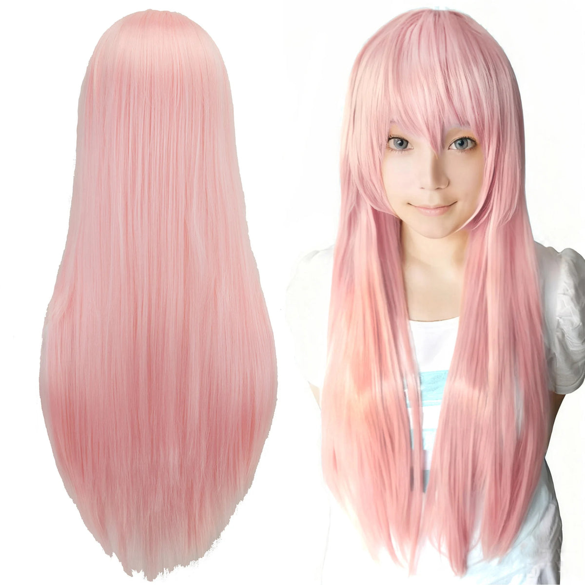 80cm Straight Synthetic Cosplay Wig White Purple Green Silver Pink Lolita Hairpiece with Bangs Long Wigs