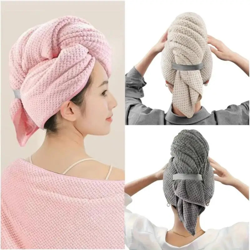 Quick Dry Hair Turban Coral Fleece Towel Ultra Absorbent Quick Dry Hair Towel Wrap With Elastic Band For Women Home Travel Use