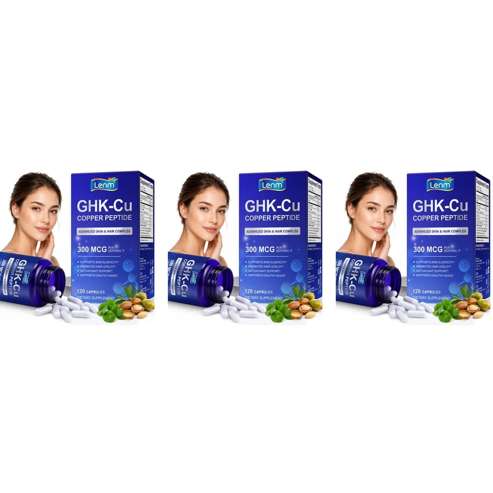 Lenm Liposomal GHK-Cu Copper Peptide - 120 Vegan Capsules with Biotin Phytoceramides for Skin Elasticity & Hair Growth Support