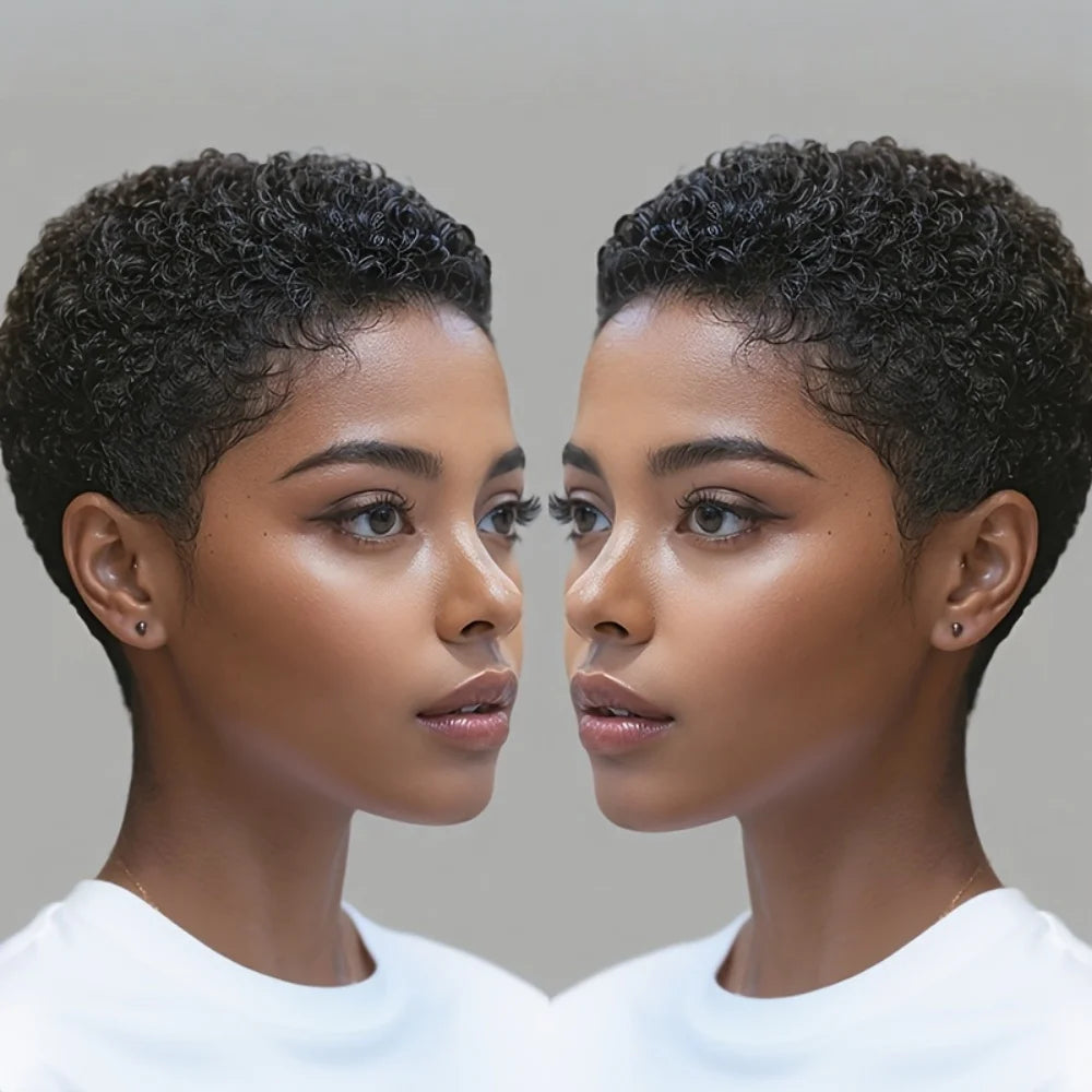 Brazilian Afro Kinky Curly Human Hair Wig Short Pixie Cut Wig Full Machine-Made Wig for Women