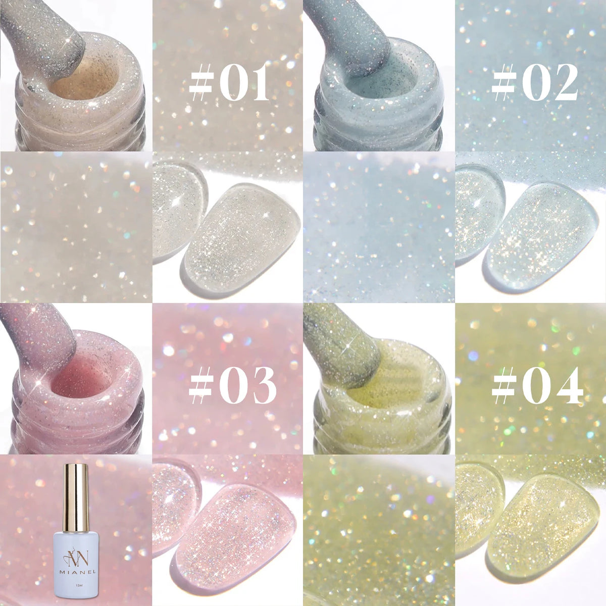 MN 1-9PCS Pink Blue White Green Color Series Gel Nail Polish With Strobe Glitter Brocade Diamond Gel Polish