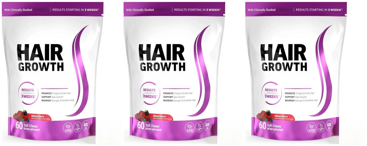 Hair Wellness Soft Chews with Biotin 10000mcg Vitamins C E Supports Healthy Looking Hair Mixed Berry 60 Soft Chews