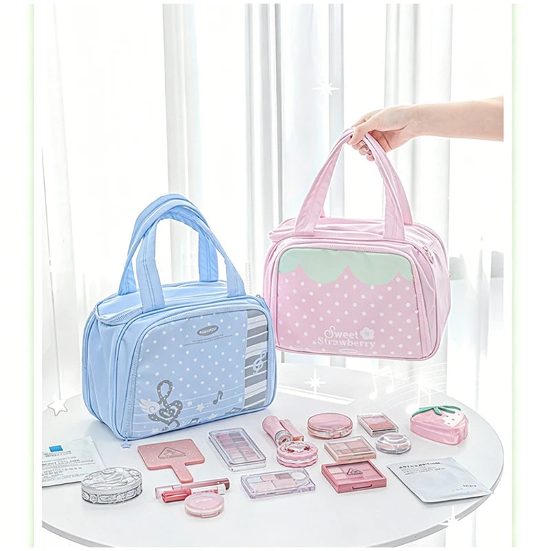 Large-capacity Partitioned Makeup Bag Sweet Cute Strawberry Musical Notes Handbag Portable Multi-layer Travel Toiletry Bags