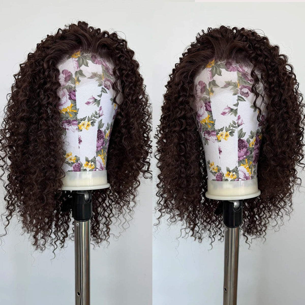 Chocolate Brown Curly Wig 13x4 Lace Front Long Deep Curly Synthetic Hair Heat Resistant Daily Use Natural Hairline Wig for Women