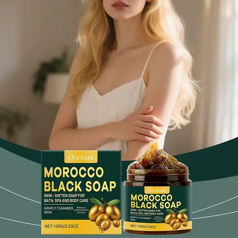 Moroccan Black Soap Deep Cleansing Gentle Care Moisturizing Body Soap with Olive & Argan Oil for Soft Smooth Skin 100g