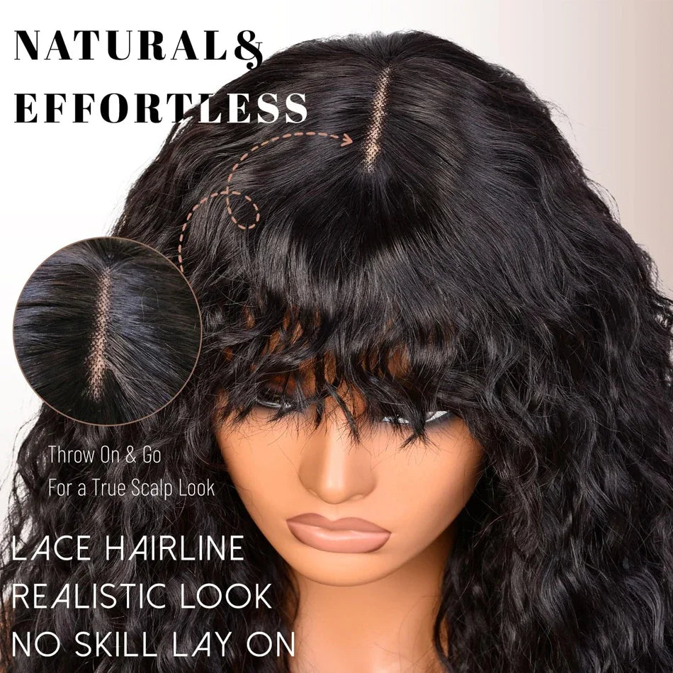 Body Wave Wigs With Bangs Put on go Wigs Human Hair 26inch Glueless Human Hair Wigs Natural Wave Bang Wigs Beginner Friendly