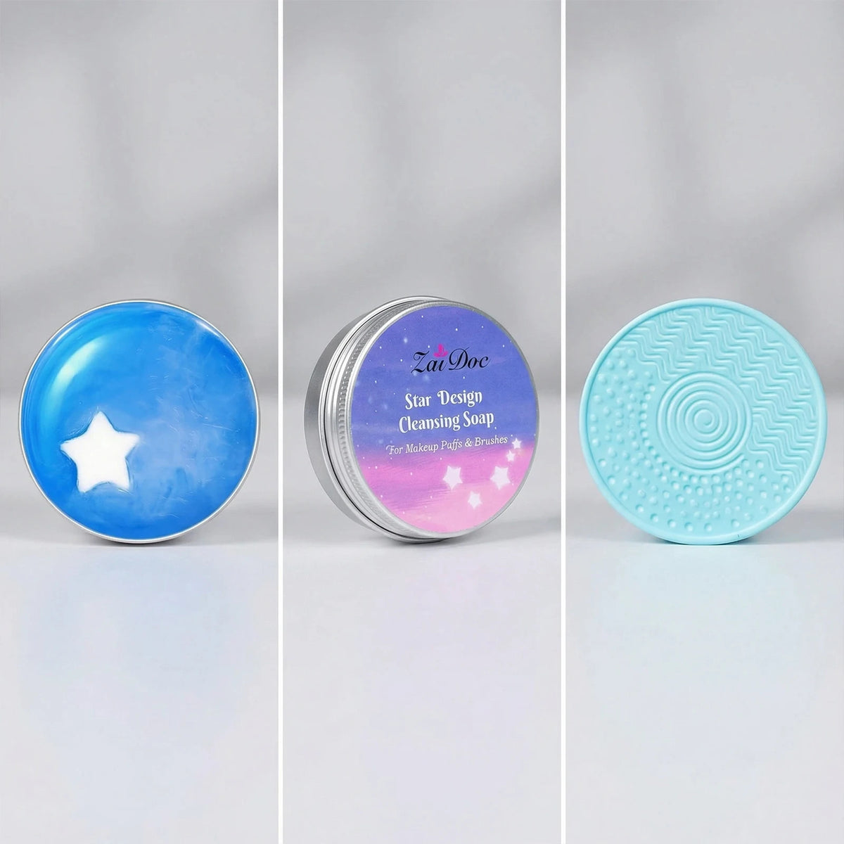ZaiDoc Makeup Brush Cleaning Soap Blue Starry or Pink Peach Oolong with Cleaning Pad 2-in-1 Solid Brush Cleaner Mat for Beauty Blender Sponge Makeup Gentle Deep Cleaning Tool