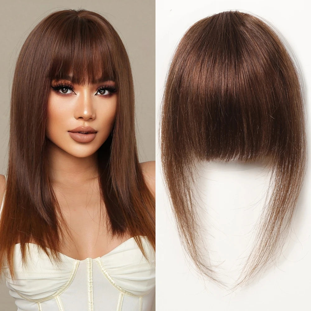 100% Human Hair Bangs Blonde Brown Wispy Bang Hair Clip in Bangs Fringe with Temples Hairpiece for Women Clip on Air Bang 4.5in