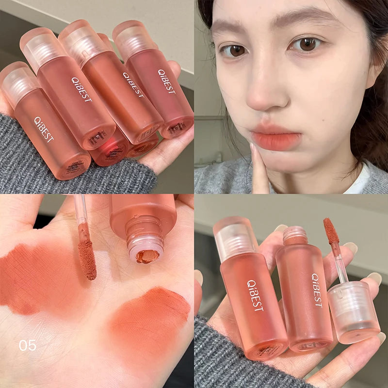 QIBEST 6 Colors Matte Liquid Lipstick Velvet Durable Lip Gloss Sexy Red Lip Stain Makeup Waterproof Lasting Lip Mud Cosmetics