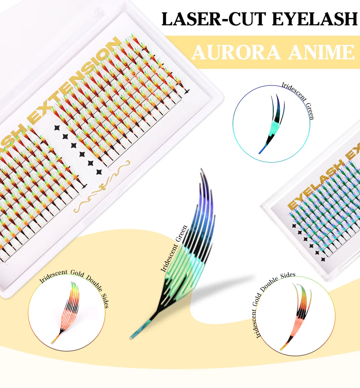 New Fashion Shiny Tinsel Anime Lashes Holographic Manga False Eyelashes Comic Spire Eyelash Extension For Christmas Party Makeup