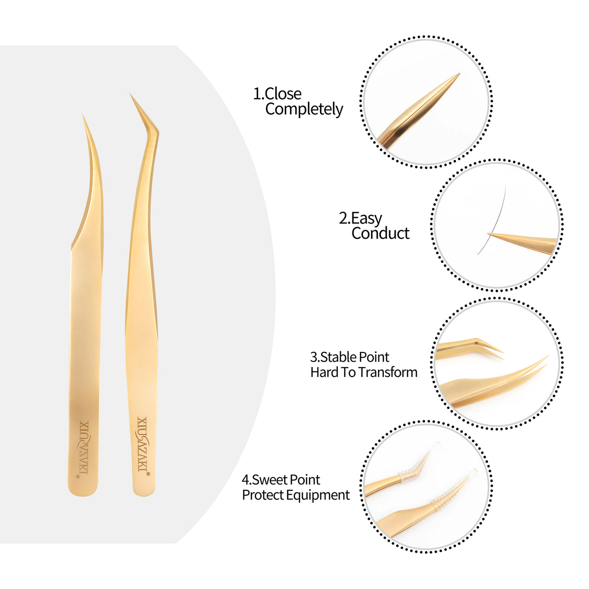 XIUSUZAKI High Precision Eyelash Extension Tweezer Fiber Tips for False Lash Extensions Stainless Steel Tweezers Makeup Tools
