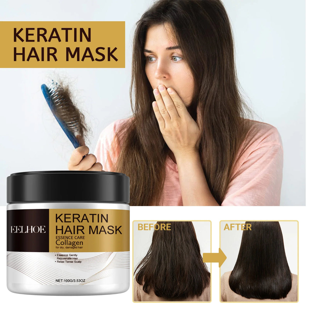 Collagen Hair Mask Treatment Deep Repair Conditioning Collagen Hair Mask Essence for Dry Frizz Damaged Repair Hair Conditioner