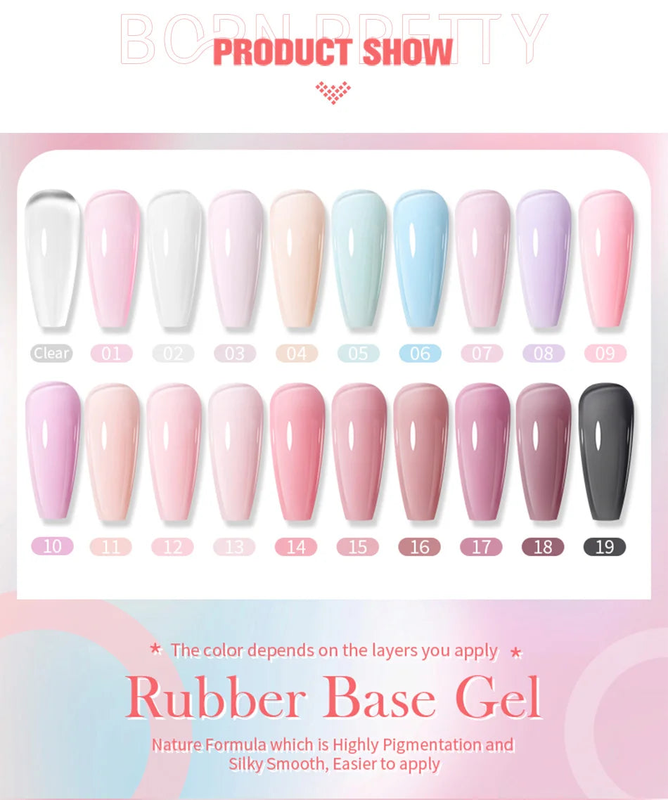 BORN PRETTY Milky Pink Rubber Base Gel Nail Polish Glitter 15ml Semi-Permanent Varnish Soak Off Self Leveling UV LED Gel