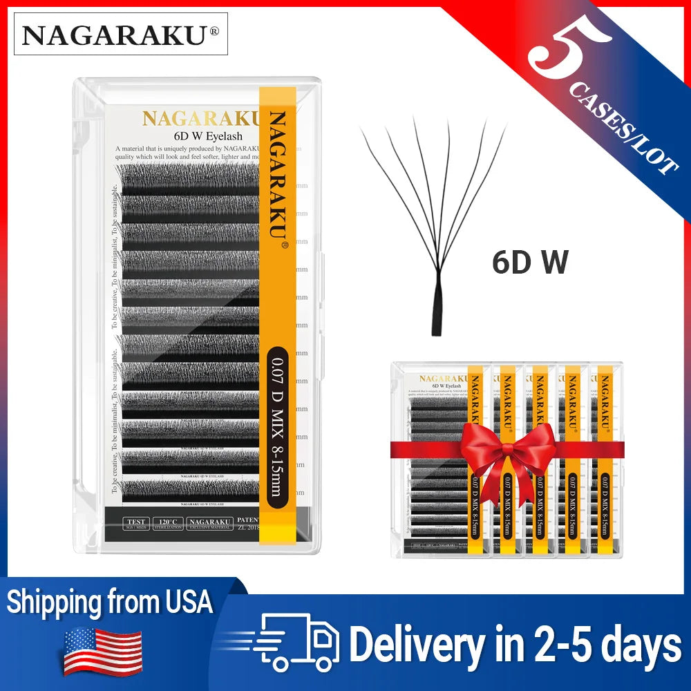 NAGARAKU Ship From USA 5 Cases YY W Shape 3D 4D 5D 6D 7D Eyelashes Fast Free Delivery in 2-5 days by USPS Express