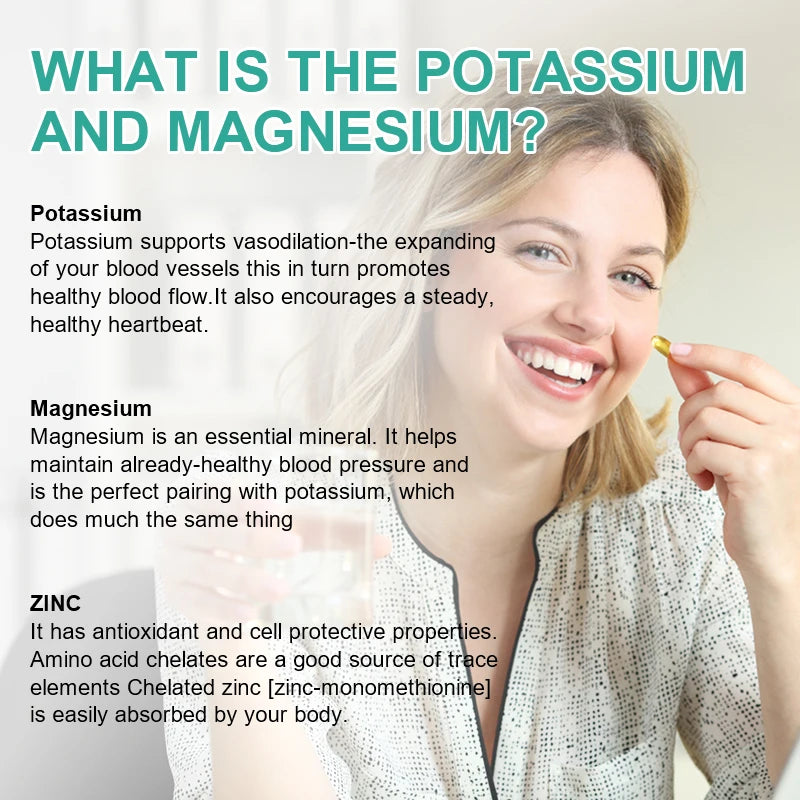 Potassium Magnesium Zinc Capsules - Bone & Heart Health Supplement, Sleep Support, Muscle Relaxation, Stress & Anxiety Relief