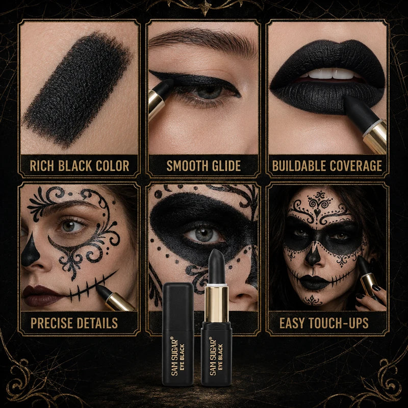 2PCS Halloween Black Face Paint Sticks, Matte Eye Black Makeup for Gothic Vampire Skull Cosplay Costume Party SFX Face Paint Kit
