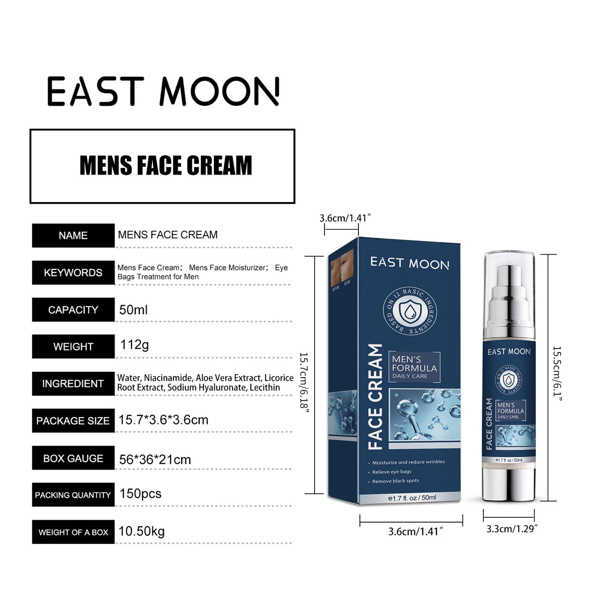 6 IN1 Men's Face Moisturizer Cream Hydrating Skin Lighten Dark Circles Anti-Puffiness Fade Fine Lines Brightening Facial Cream