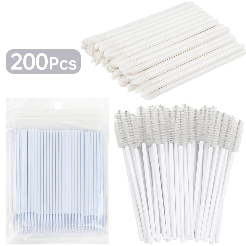 200pc Makeup Brush Set Eyelash Extension Microbush Lipstick Mascara Wands Applicator Eyebrow Comb Beauty Supplies Cosmetics Tool
