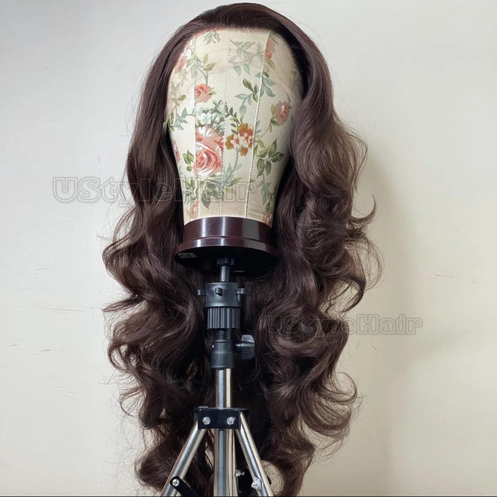 Brown Long Body Wave Wig 13x4 Lace Front Wigs for Women Heat Resistant Synthetic Hair Glueless Natural Hairline Wigs Daily Use
