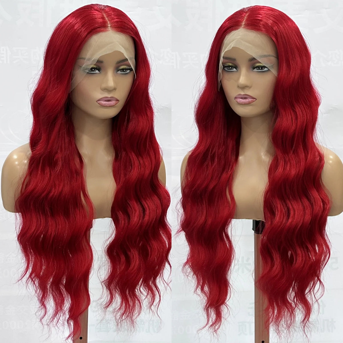 Dark Red Wig Natural Curly Long Wavy Synthetic Middle Part Loose Deep Wave 13X4 Lace Front Wigs for Women Daily Party Cosplay