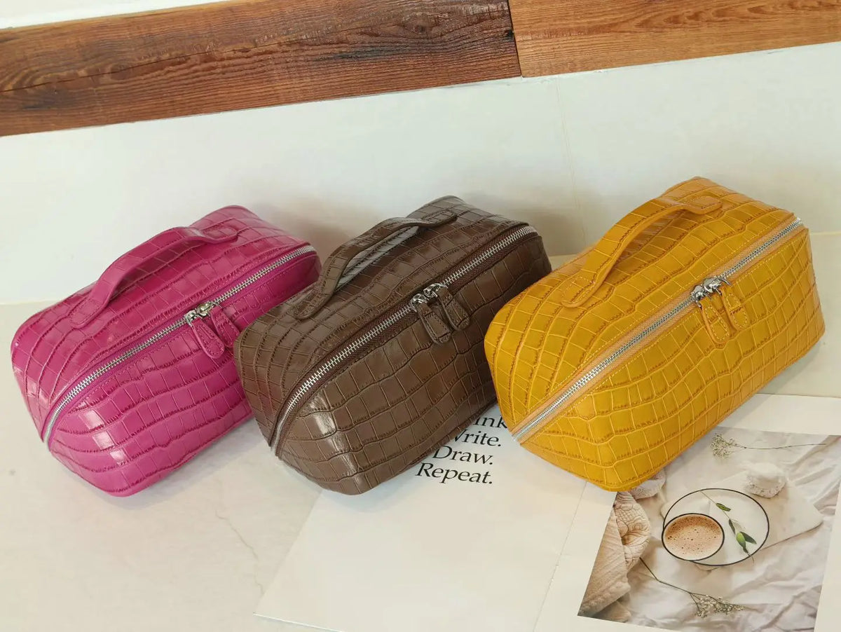Dermis Makeup Brush Bags Crocodile Pattern Makeup Organizer Bag Large Capacity Skincare Bag Portable Commuting Big Makeup Bag