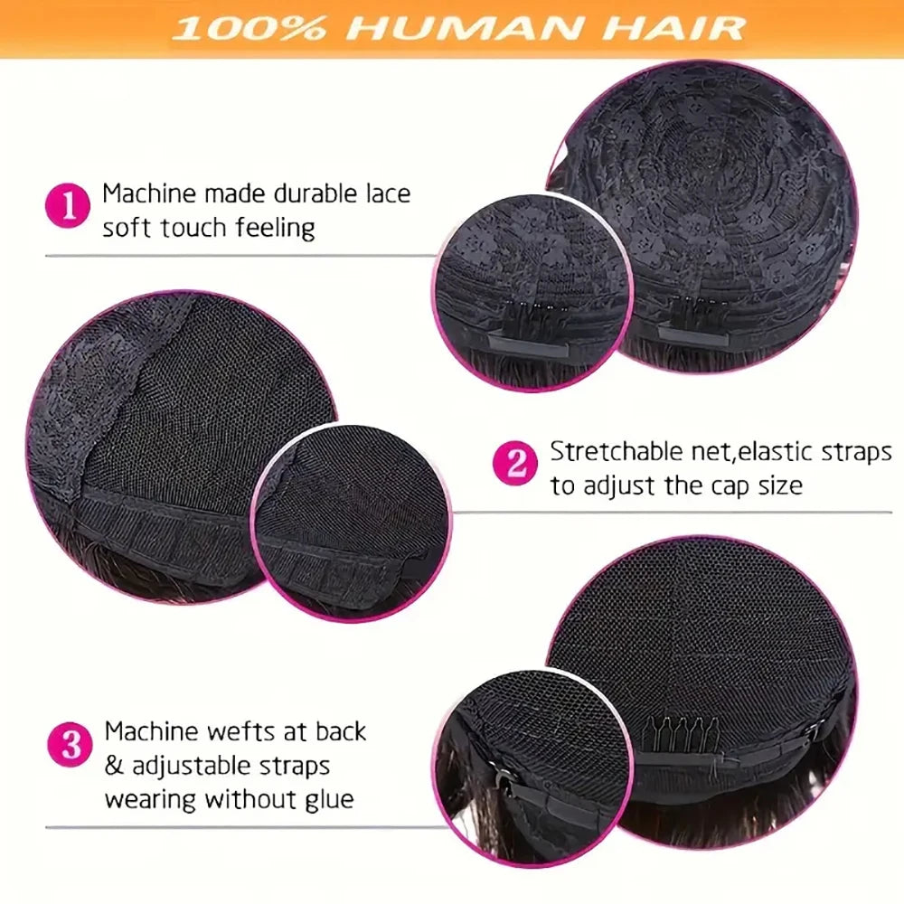 Short Pixie Cut Wig Wet and Wavy Curly Wigs Brazilian Human Hair Full Machine Made Wig with Bangs for Women Water Wave Short Wig