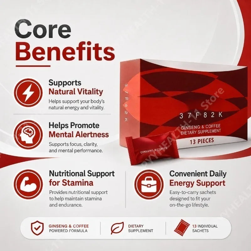 Ginseng Energy Coffee Support Sachets 13 Packs Herbal Vitality Supplement for Daily Focus Natural Stamina Support Portable Use
