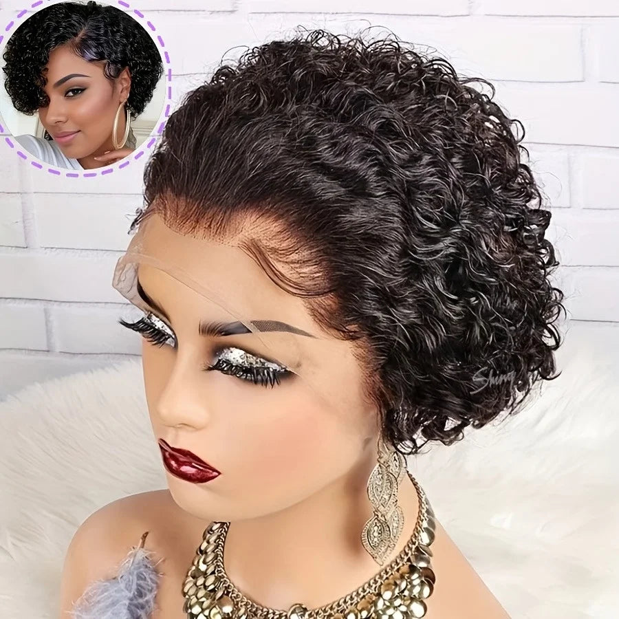 Pixie Cut Wigs Human Hair Short Curly Lace Front Human Hair Wigs Brazilian 13x4 Transparent Lace Wigs Water Wave Bob Wig