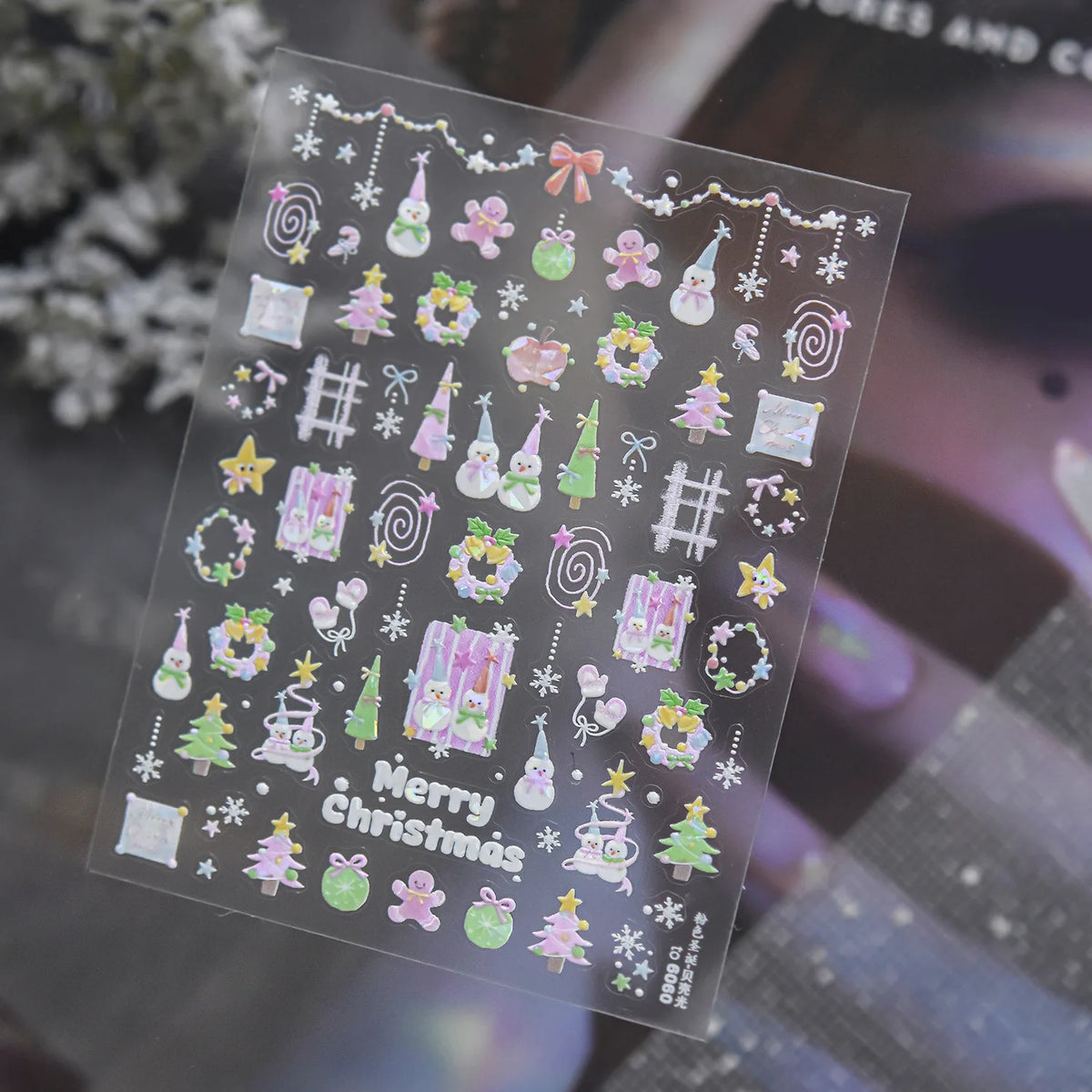 Christmas New Year Theme White Sheep Gift Box Plaid Bow Apple Snowflake Star 5D Nail Stickers Self‑adhesive Nail Holiday Party