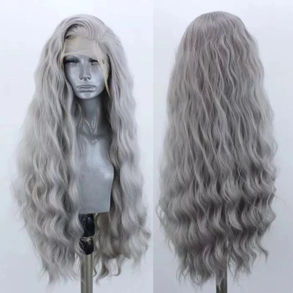 AIMEYA Platinum Wigs for Women Mix Blonde Synthetic Lace Front Wig Black Long Natural Wave Synthetic Hair Wig Daily Use Cosplay