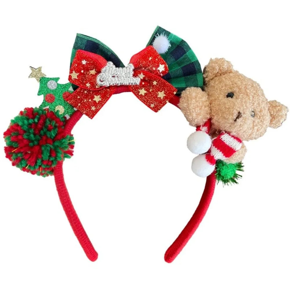 New Adjustable Christmas Headband With Bow Lightweight Headband New Year Hair Clip