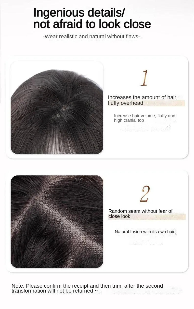 7x11cm Ultra-Thin Mesh Hair Toppers Clip-In Bangs Human Hair Fluffy Volumizing Cover Gray Hair Invisible Natural Women Daily