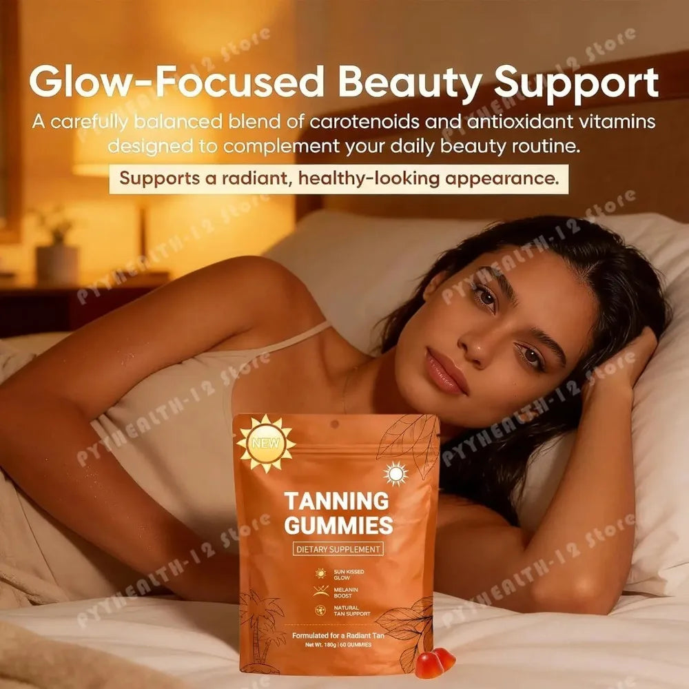 Tanning Gummies for Women, Sunless Bronzing Glow Support, Vegan Sugar-Free, Non-GMO, Astaxanthin & Lycopene, 60 Count