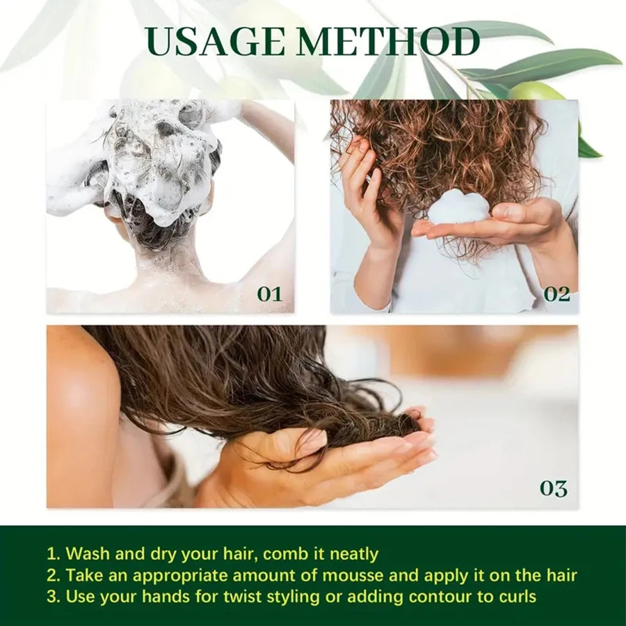 Curl Mousse For Frizz Control Hair Styling Mousse 100Ml Refreshed Defined Curly Hair Foam Pleasant Scent Olive Oil Hair Mousse